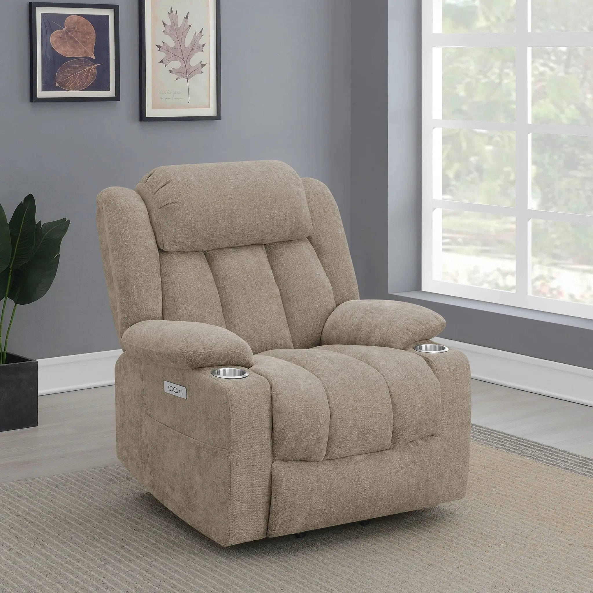 Houston Upholstered Power Lift Recliner Chair Camel by Unique Piece Furniture