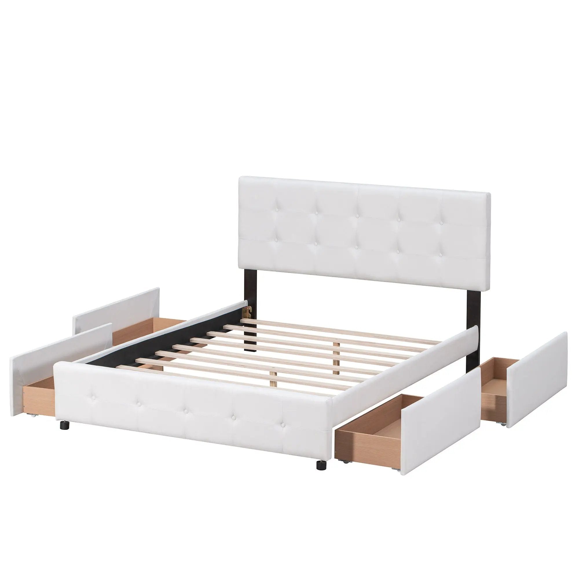 Upholstered Platform Bed With Classic Headboard And Drawers, No Box Spring Needed by Unique Piece Furniture