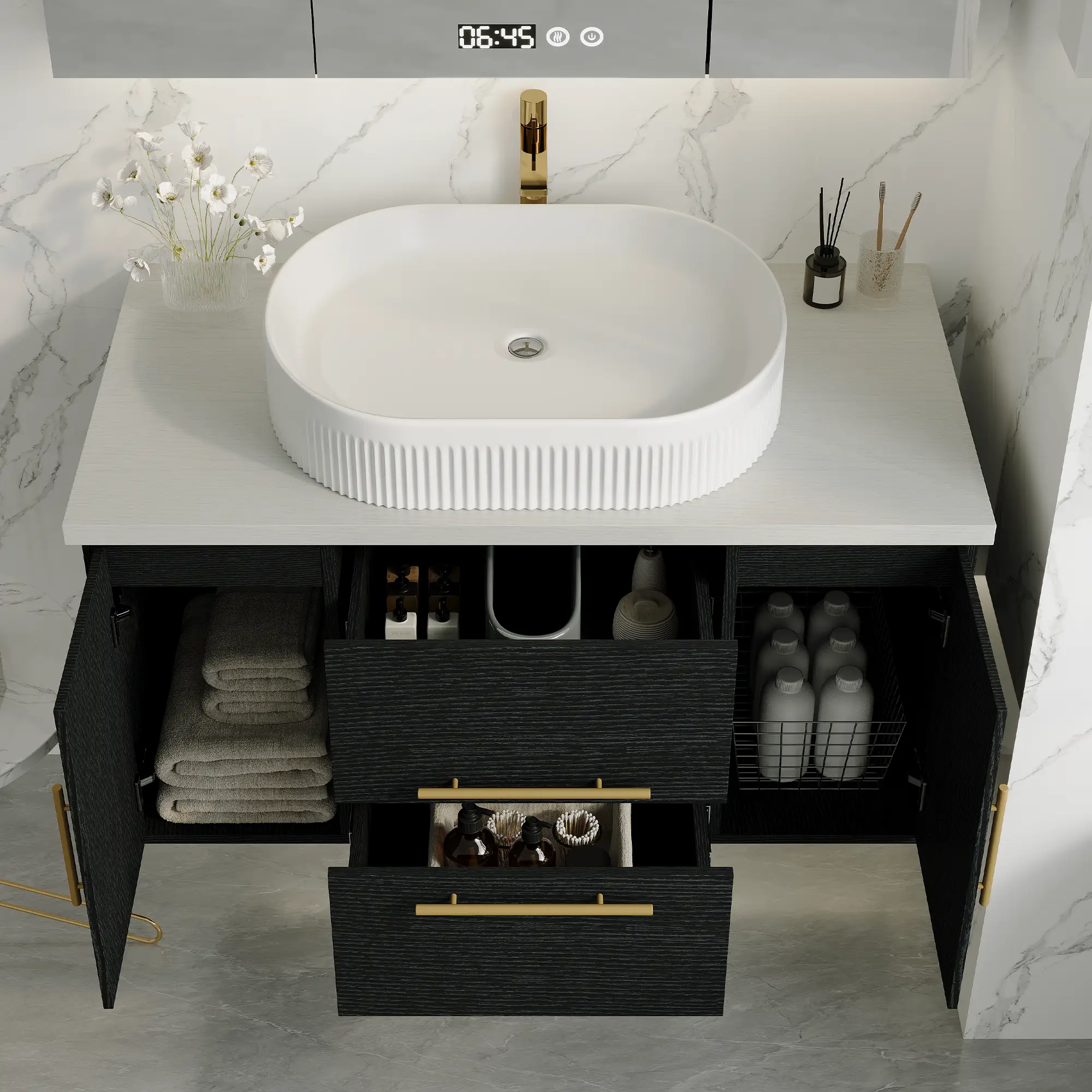 39.4 in Modern Floating Bathroom Vanity with Ceramic Sink by HouseOfZazla