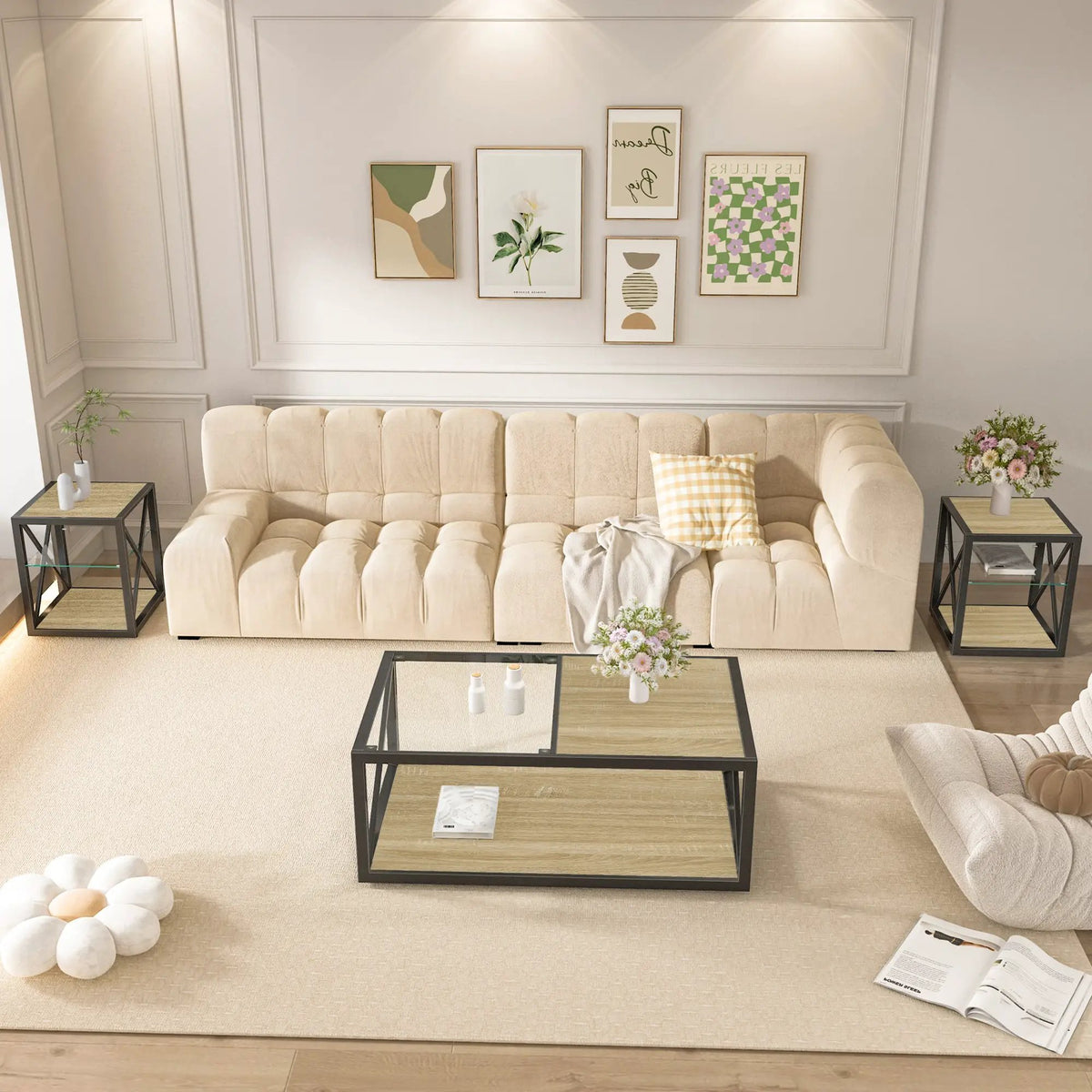 Modern Coffee Table with Tempered Glass and Natural Wood MDF Top by HouseOfZazla
