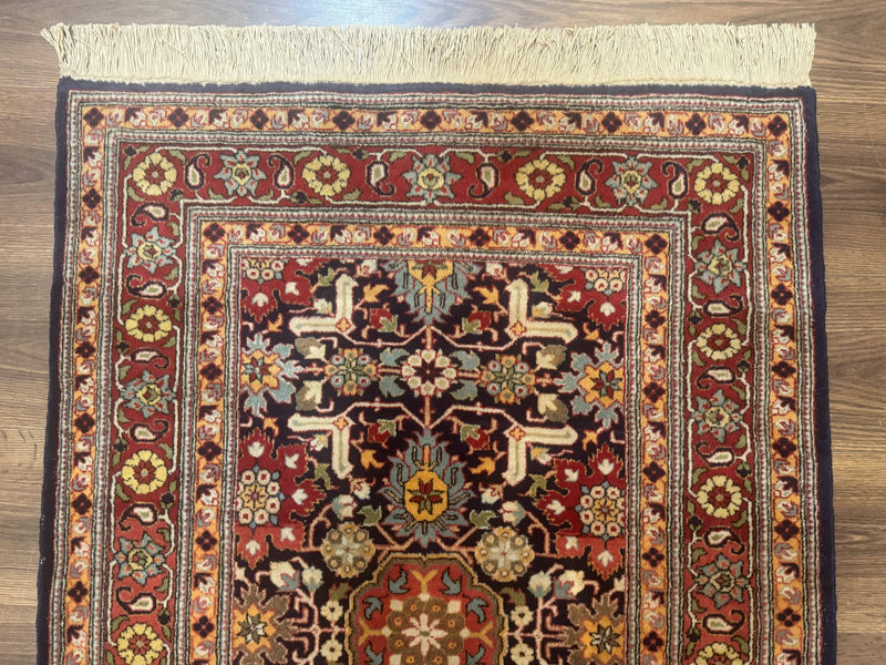 Turkish Hereke Rug 3x5, Navy Blue and Red, Fine 210 KPSI by Jewel Rugs