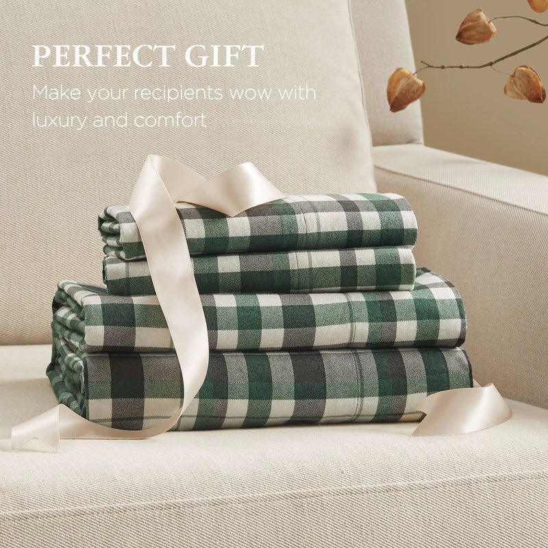 4 Pieces Queen 100% Cotton Flannel Printed Sheet Set Finton by HouseOfZazla