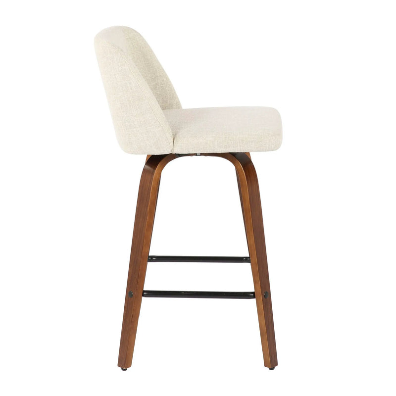 Toriano - Mid-Century Modern Counter Stool, Square Footrest (Set of 2) - Walnut / Cream by Unique Piece Furniture