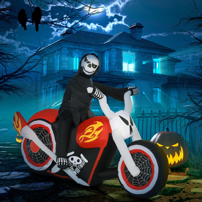 6' Halloween Inflatable Grim Ghost Biker with LED Lights - White, photo 10 of 10