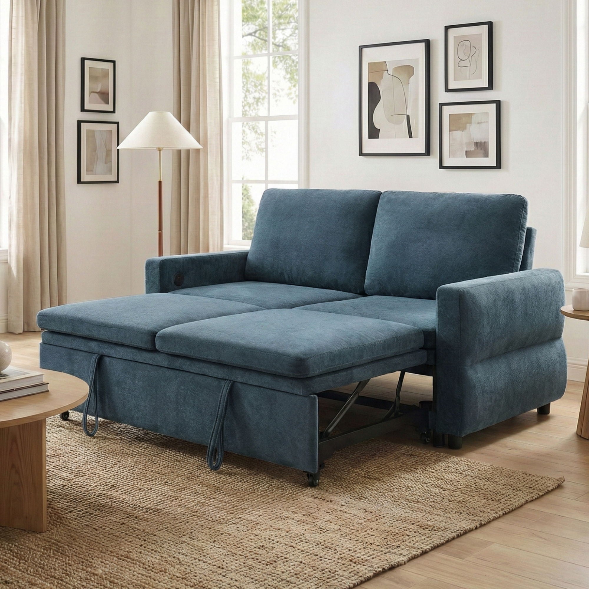 Convertible Sofa Bed Loveseat With Adjustable Backrest And USB Ports by HouseOfZazla