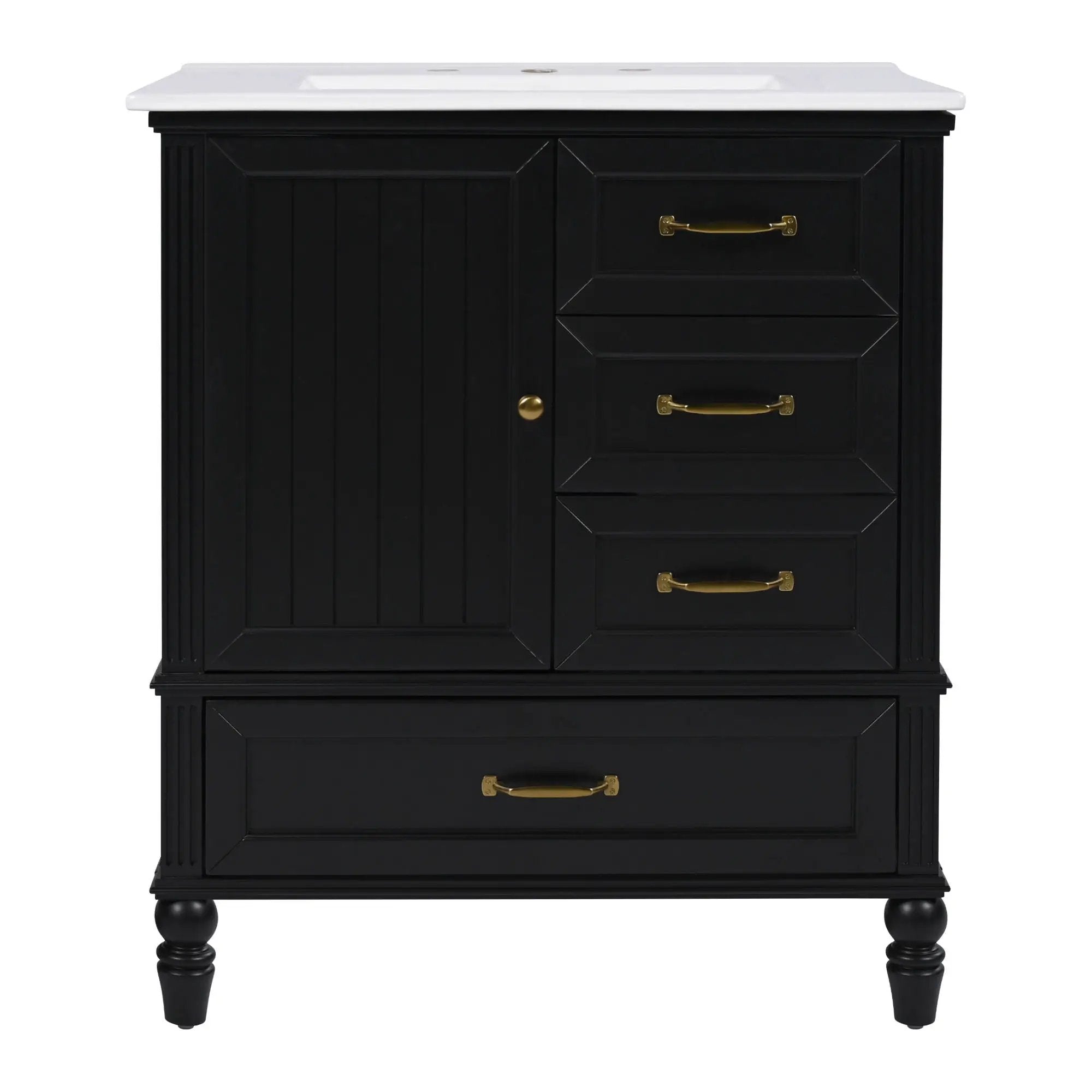 30" Bathroom Vanity With Sink, 3 Drawers, Adjustable Feet