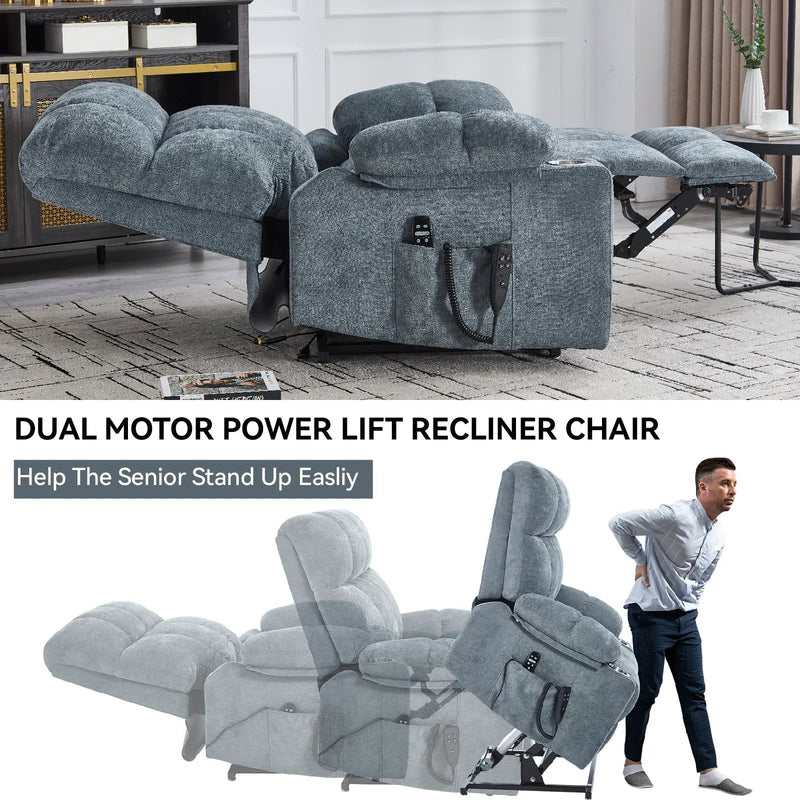 Grey Chenille Power Lift Recliner Chair by HouseOfZazla