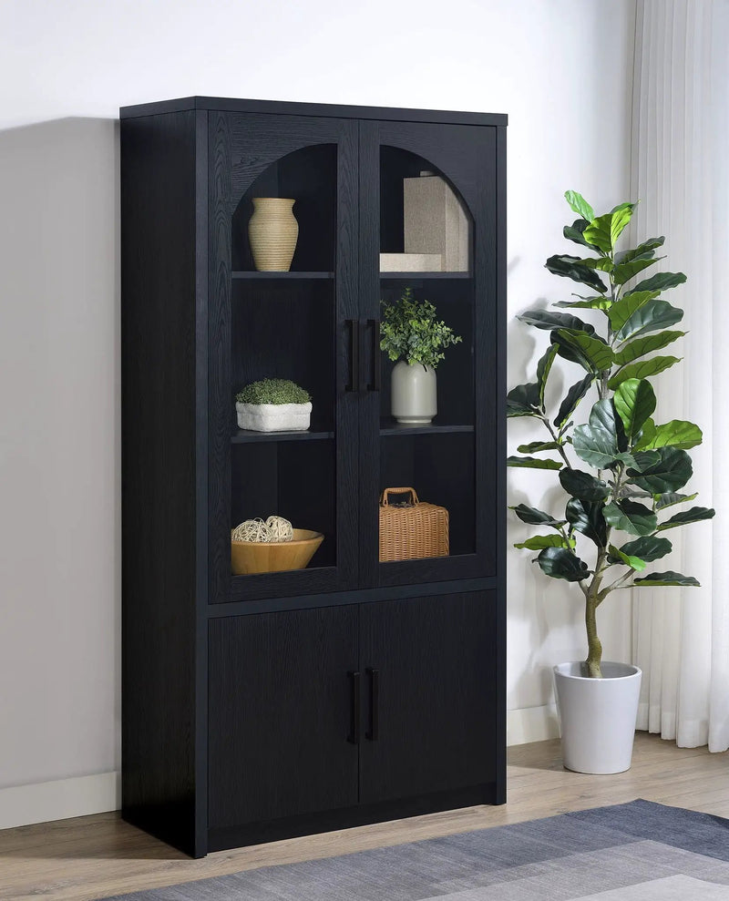 Riva 4-door Tall Accent Display Cabinet LED Lighting Black by Unique Piece Furniture