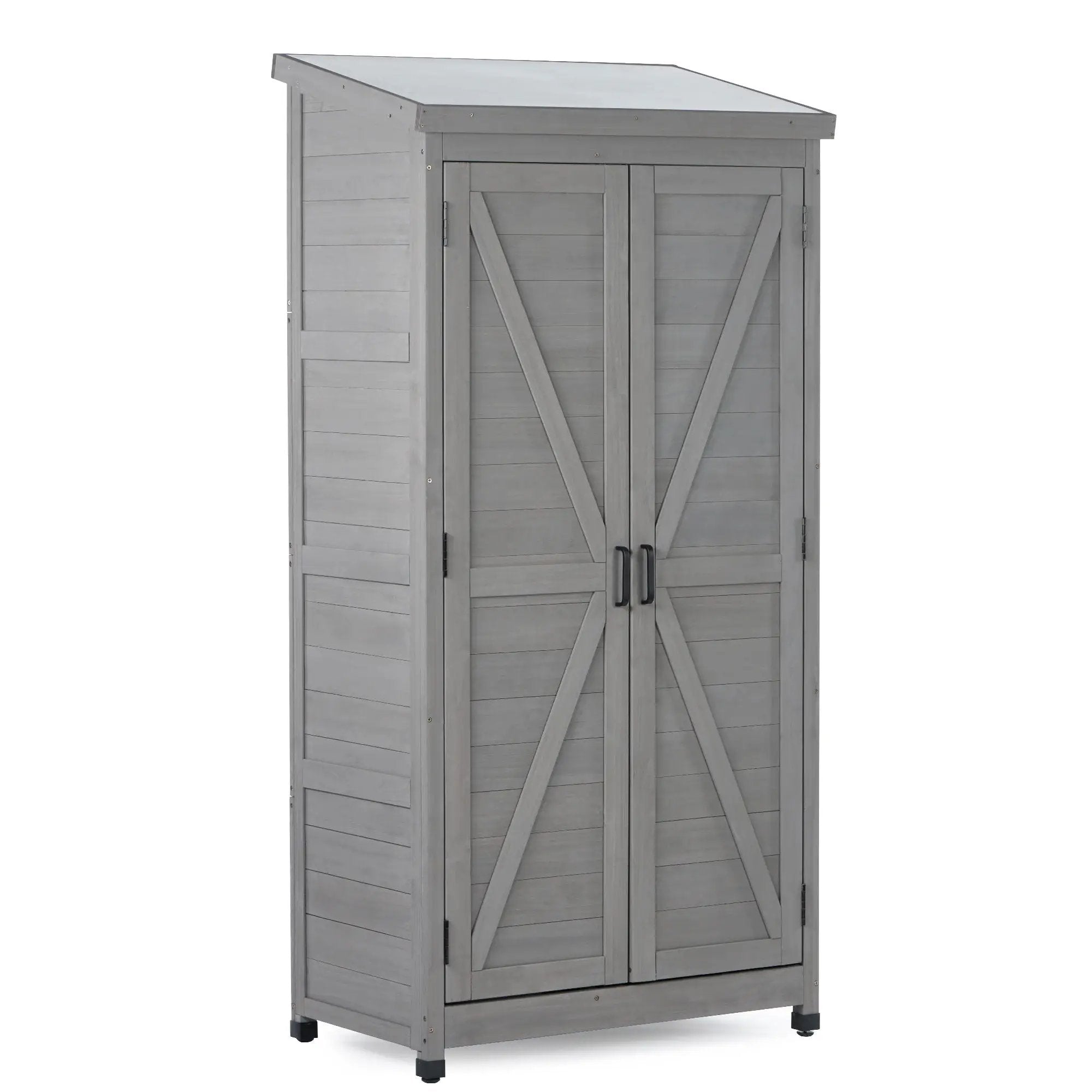 Wood Outdoor Storage Cabinet With Metal Top Garden Shed For Yard And Patio - Gray by HouseOfZazla
