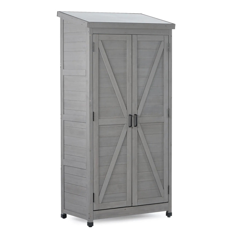 Wood Outdoor Storage Cabinet With Metal Top Garden Shed For Yard And Patio - Gray by HouseOfZazla