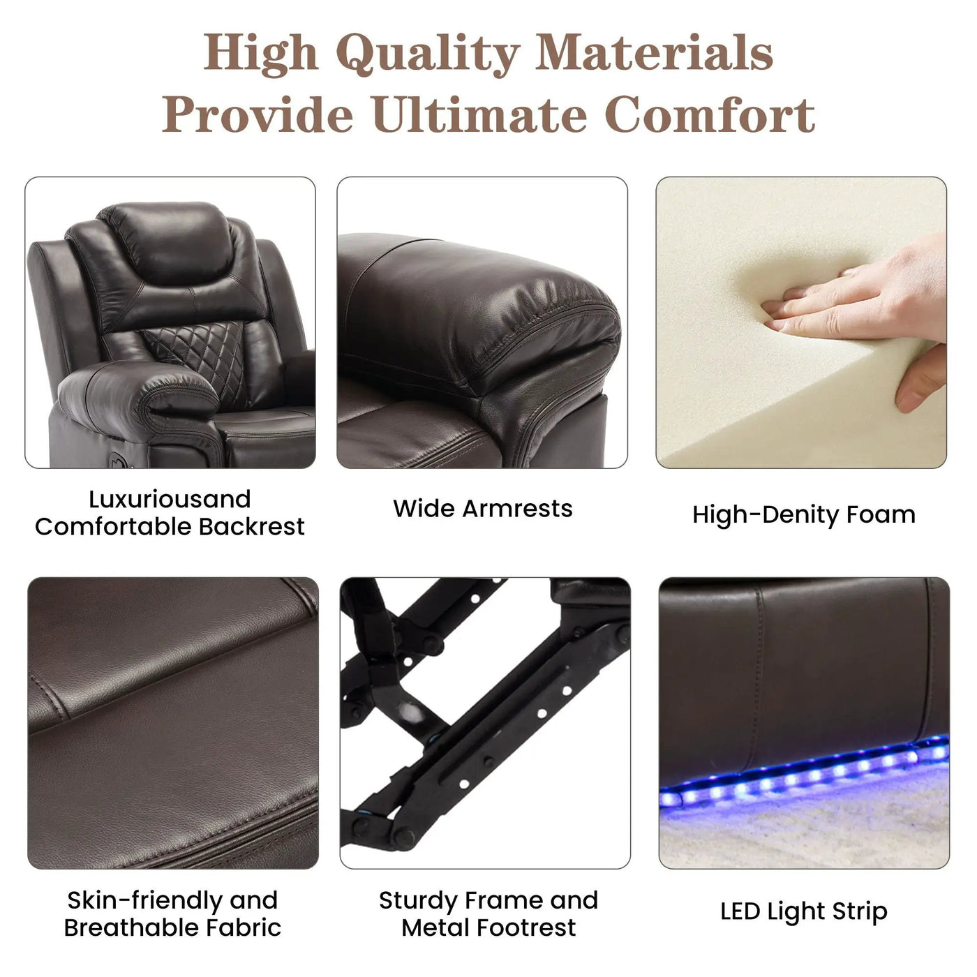 Home Theater Seating Manual Recliner Loveseat With Hide-Away Storage, Cup Holders And Led Light Strip For Living Room by Unique Piece Furniture