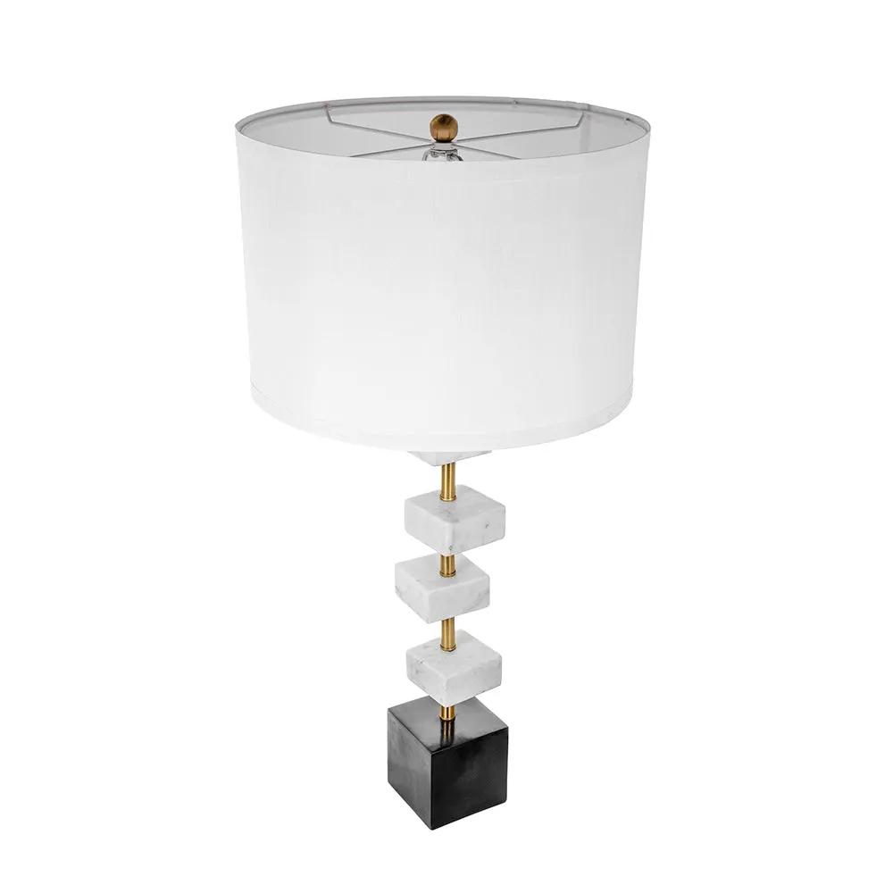 D15x30' Table Lamp with White Marble and Brass Frame by HouseOfZazla
