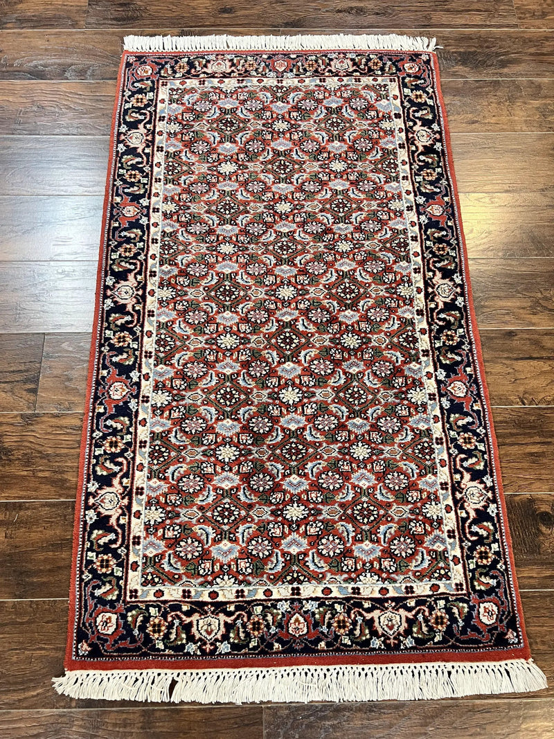 Indo Persian Rug 3x5, Red and Navy Blue, Wool Vintage Handmade Small Carpet 3 x 5 ft, Herati Pattern, Bidjar Rug by Jewel Rugs