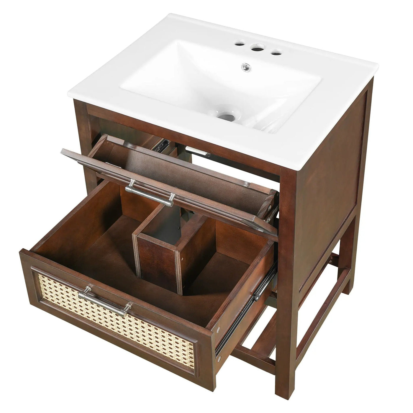 Modern Bathroom Vanity With Integrated Sink, Cabinet With 1 Deep Drawer And 1 Tip-Out Drawer by HouseOfZazla