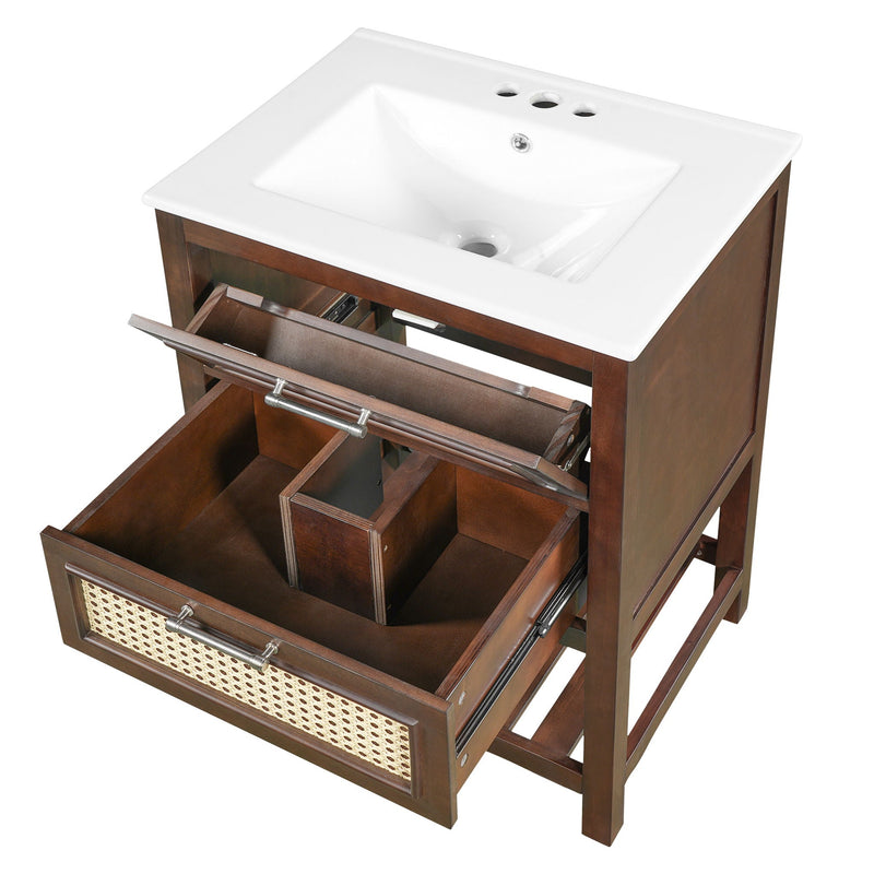 Modern Bathroom Vanity With Integrated Sink, Cabinet With 1 Deep Drawer And 1 Tip-Out Drawer by HouseOfZazla