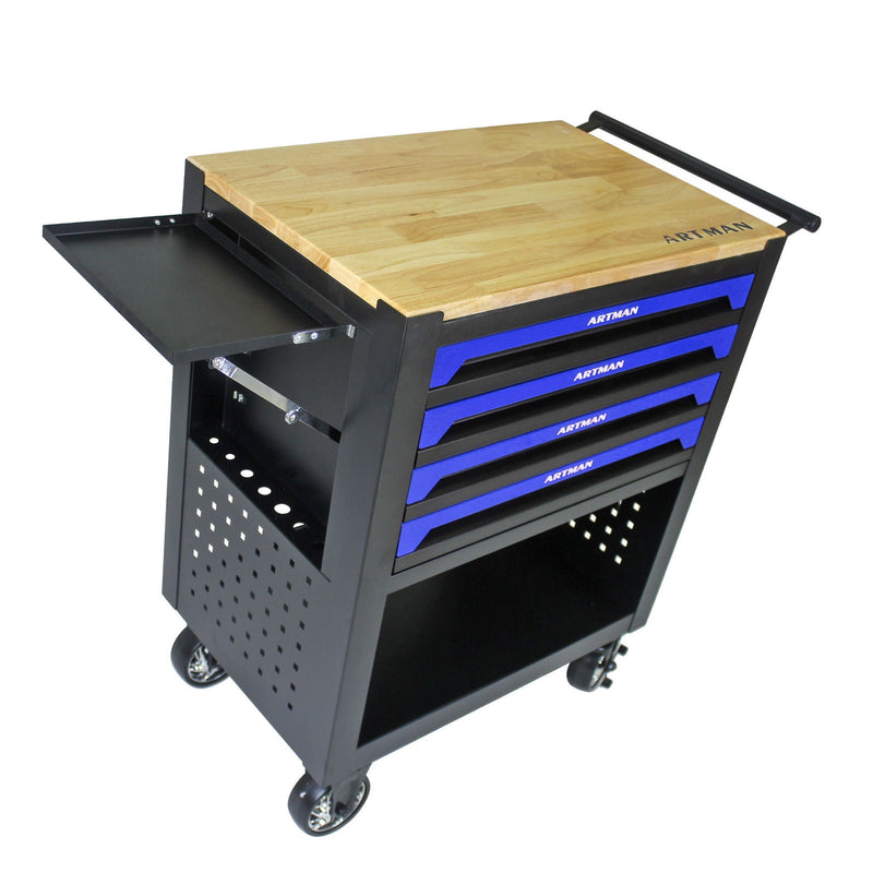 4 Drawers Multifunctional Tool Cart With Wheels And Wooden Top by HouseOfZazla
