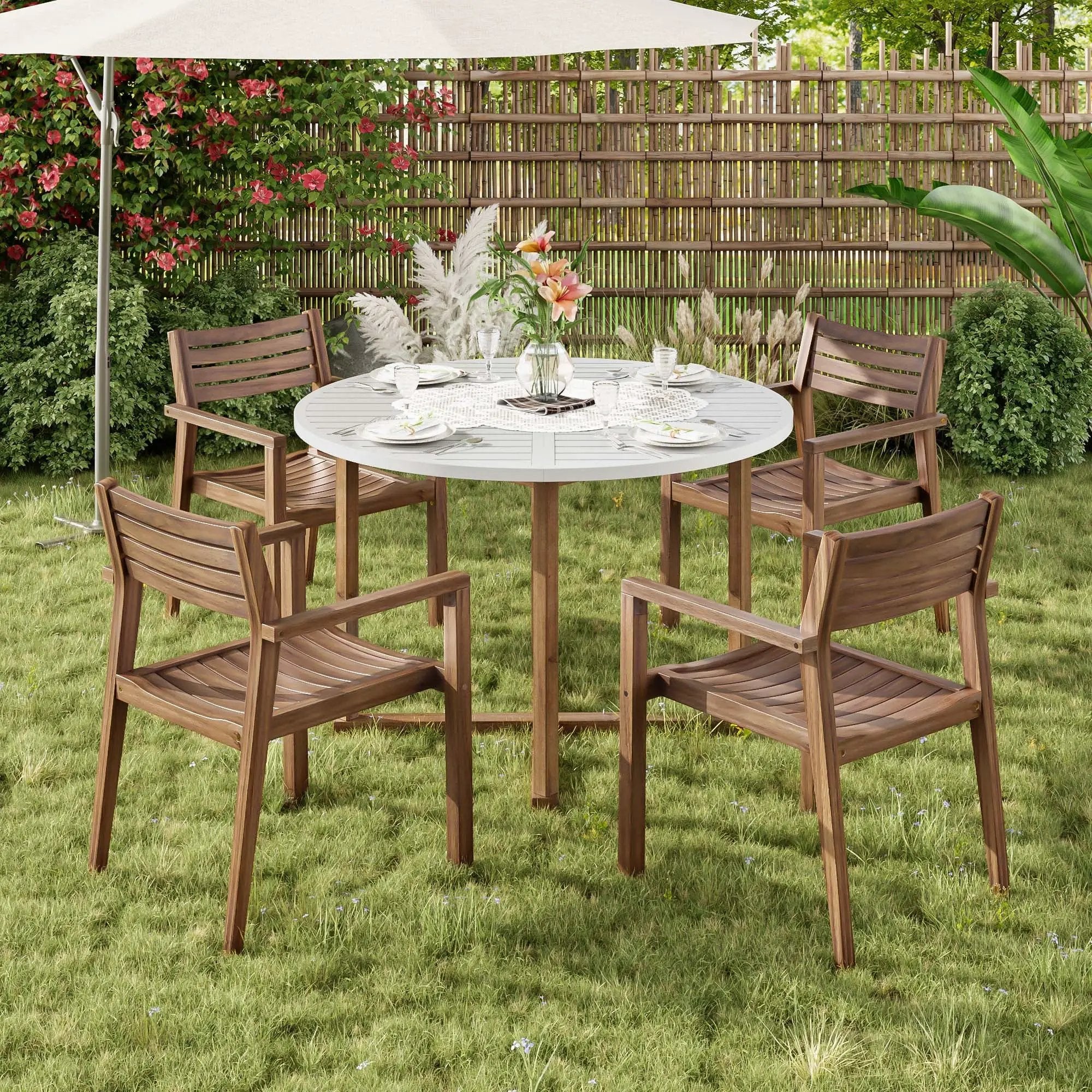 U_STYLE 5-Piece Outdoor Dining Set with Acacia Wood Chairs by HouseOfZazla