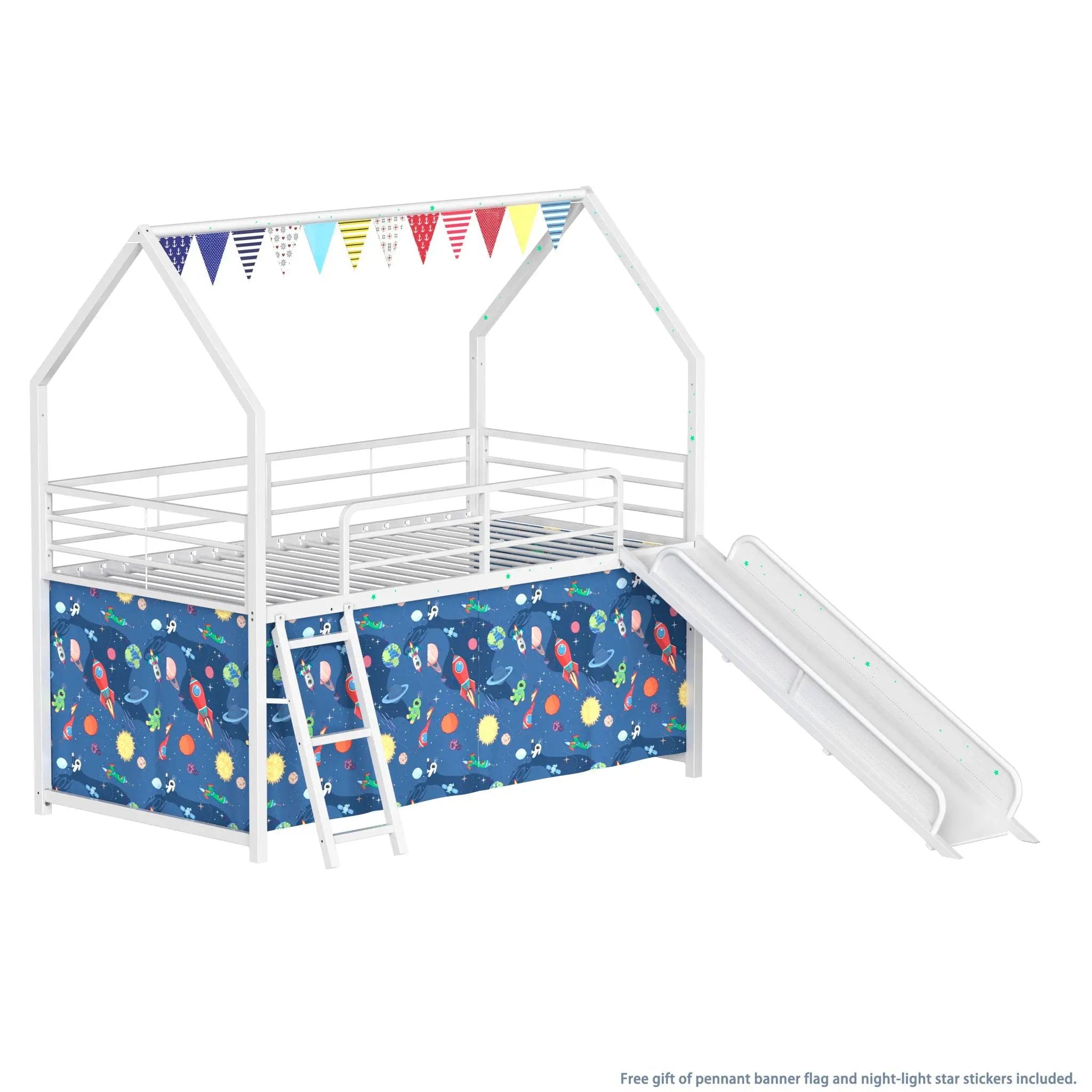 Jack - House Loft Bed With Slide And Curtain Set by Unique Piece Furniture