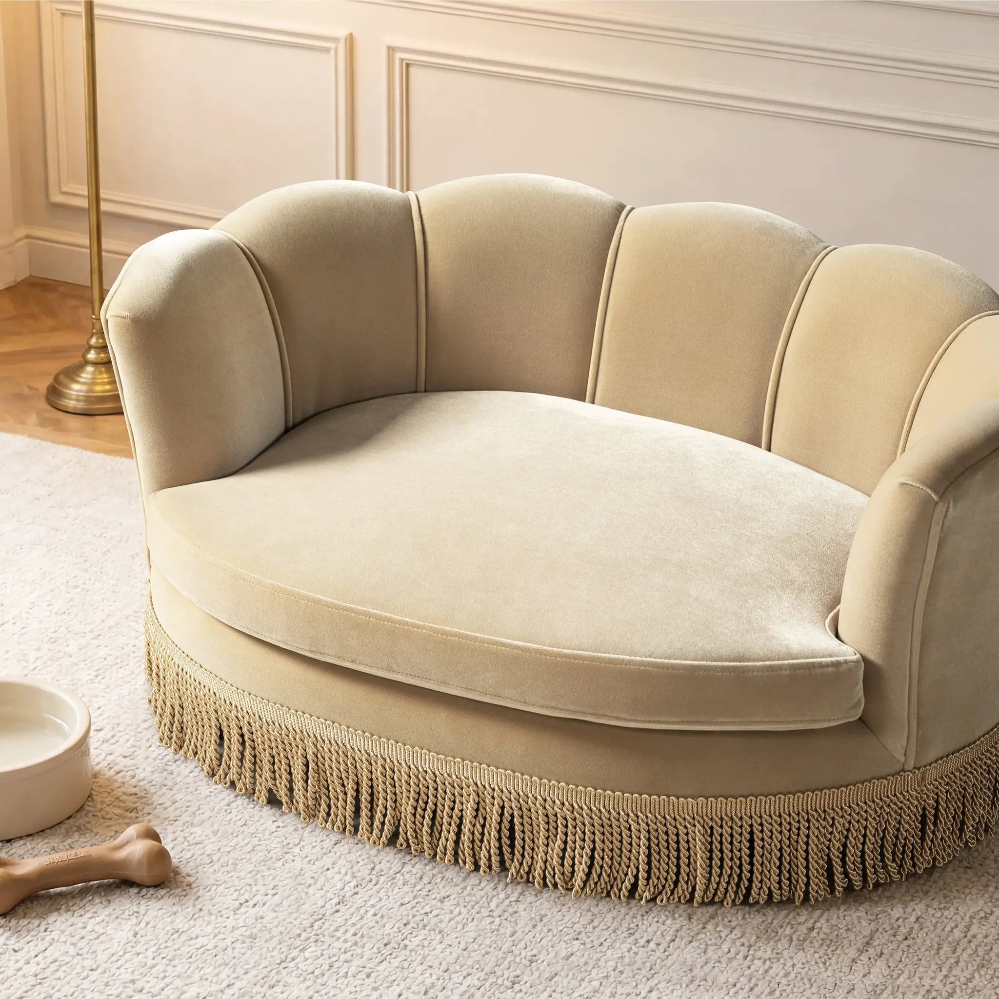 Clara 34.5" Scalloped Pet Sofa Bed, Medium, Fawn by HouseOfZazla