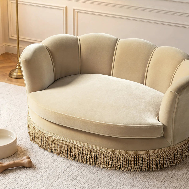 Clara 34.5" Scalloped Pet Sofa Bed, Medium, Fawn by HouseOfZazla