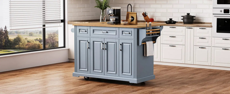 K&K 54inch Large Kitchen Island with Rubber Wood Drop Leaf by HouseOfZazla