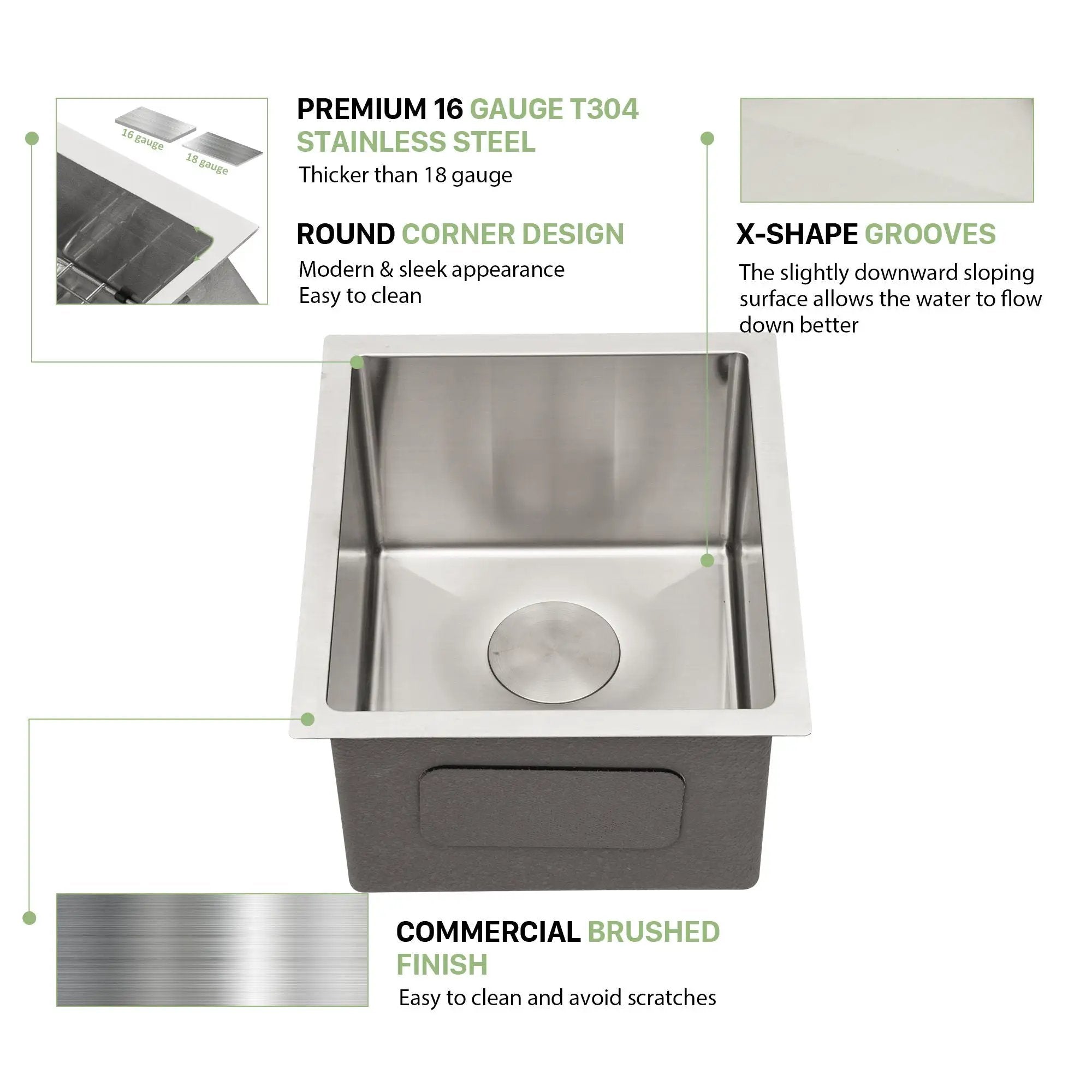 Modern Undermount Stainless Steel Kitchen Sink 16 Gauge, Deep Single Bowl by HouseOfZazla