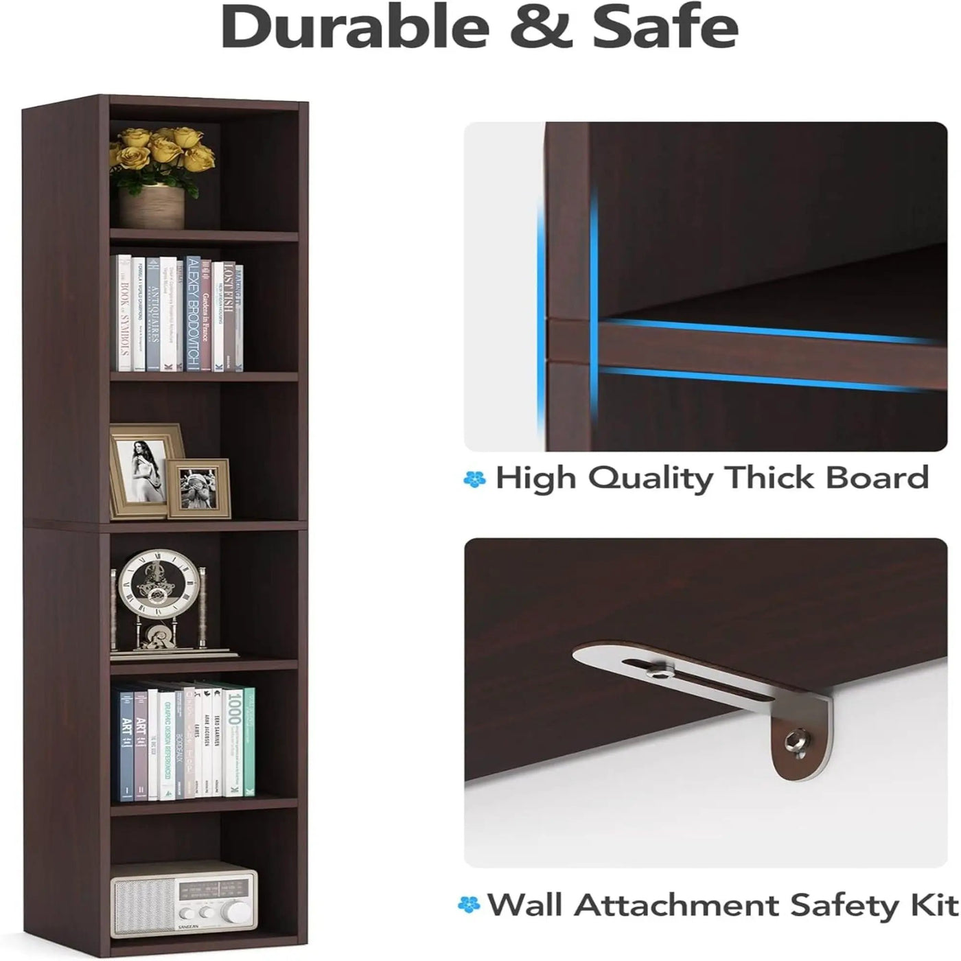 6 Tier Narrow Corner Cube Bookcase Storage, Freestanding Shelf With Open Cubes For Living Room by HouseOfZazla