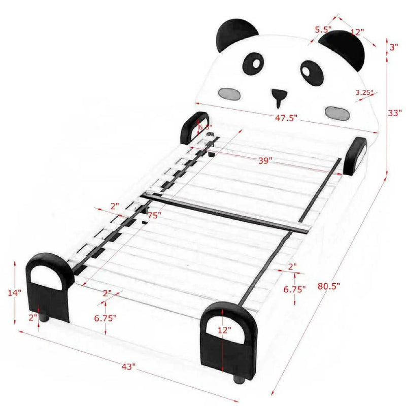 Twin Size Cute Panda Shaped Kids Bed - White / Black by Unique Piece Furniture