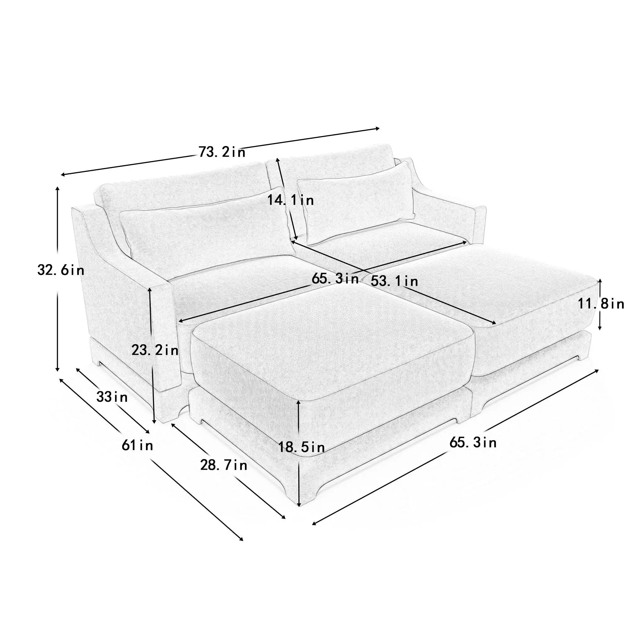 Stylish Sofa With Ottoman And Lumbar Pillows, Ergonomic Design by HouseOfZazla