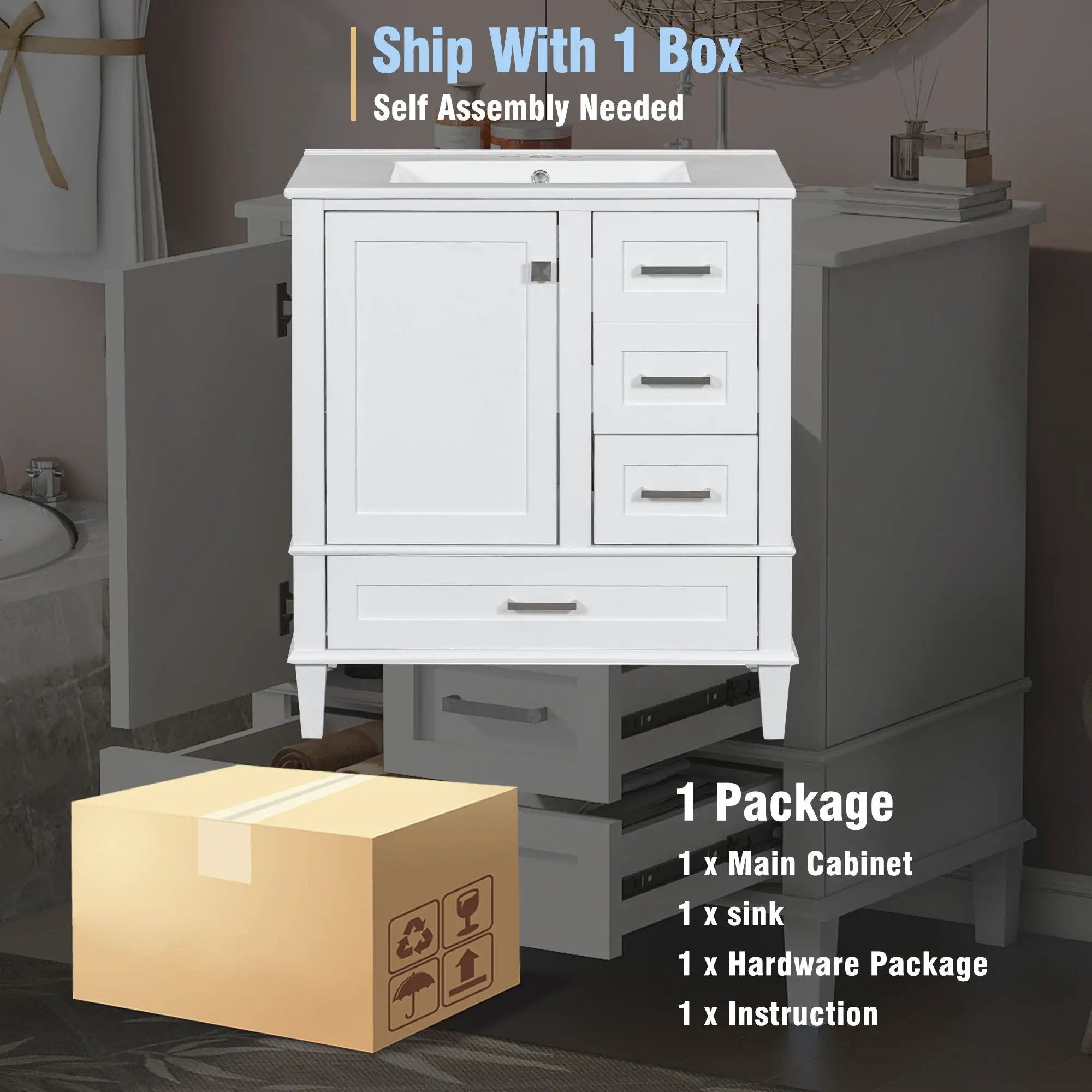 Bathroom Vanity, Modern Bathroom Cabinet With Sink Combo Set, Bathroom Storage Cabinet With A Soft Closing Door And 3 Drawers, Solid Wood Frame by HouseOfZazla