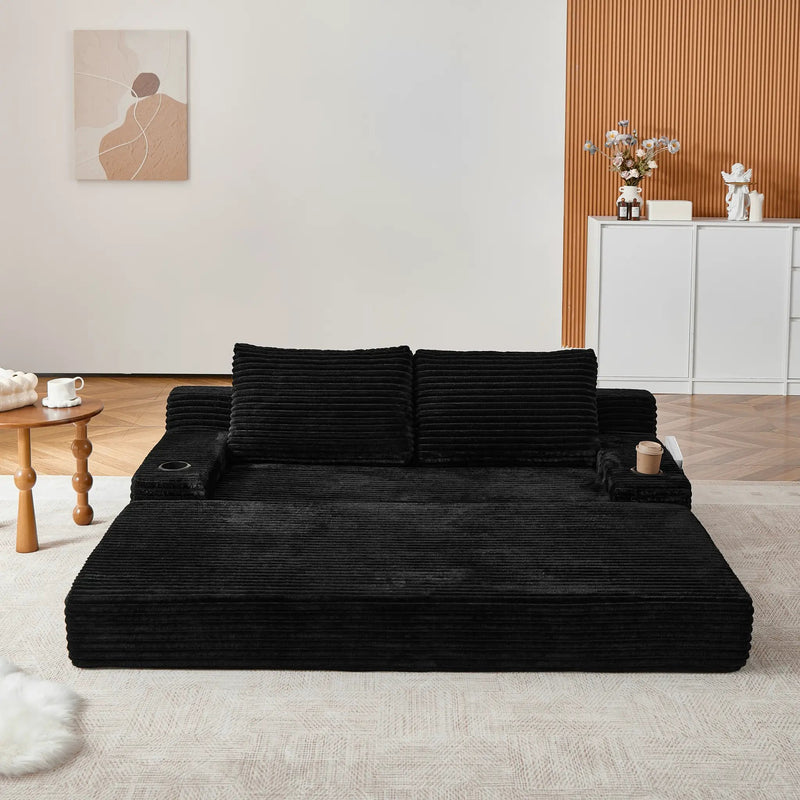 70.8-Inch Corduroy Two-in-One Sofa Bed by HouseOfZazla