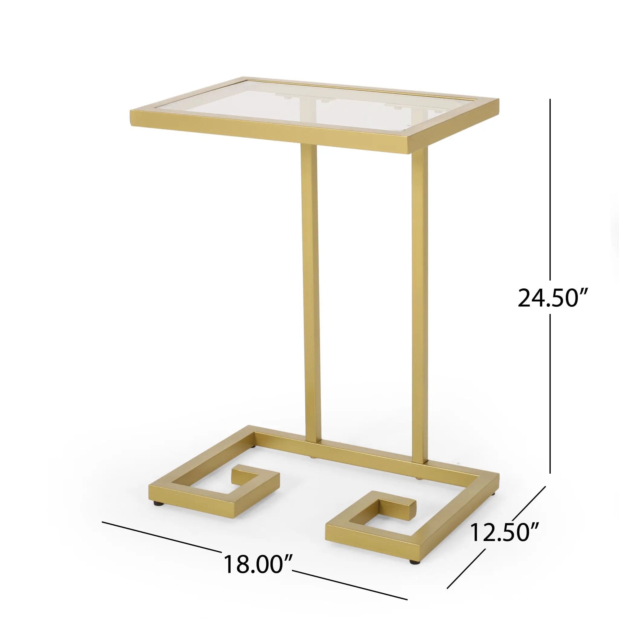 Modern Glam C Shaped End Table With Tempered Glass Top - Gold by HouseOfZazla