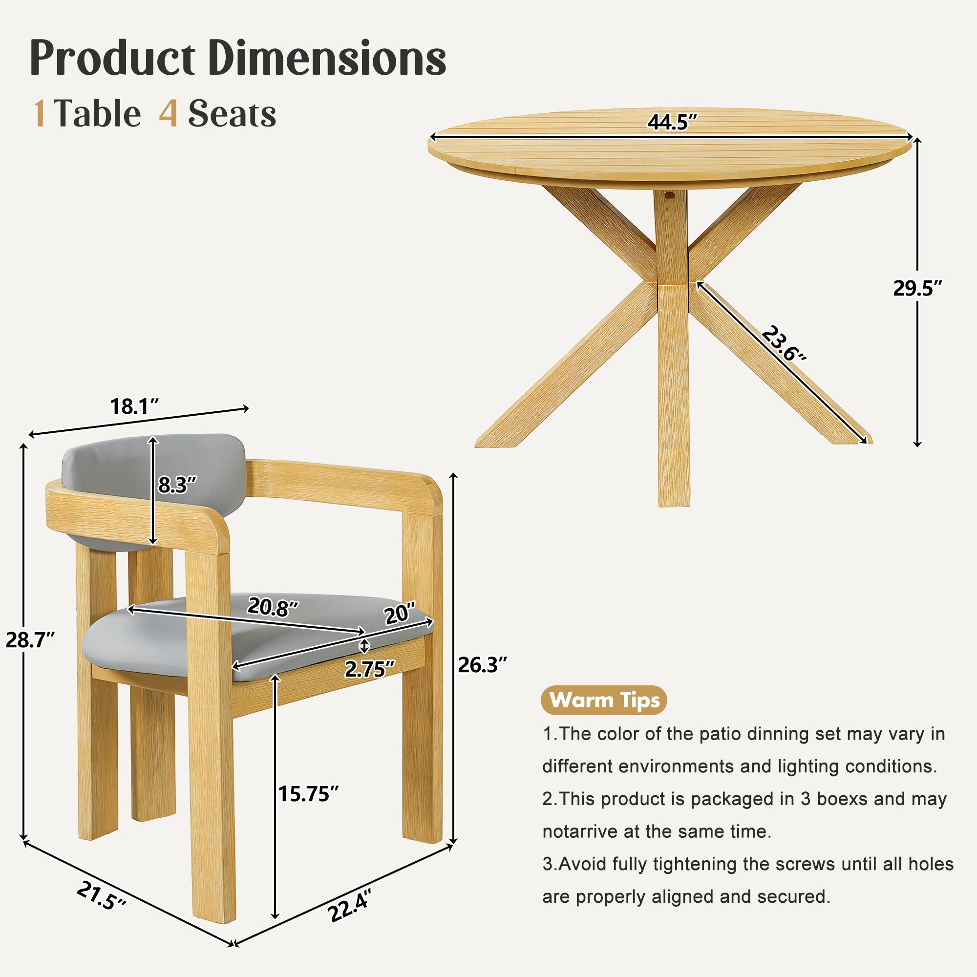 5-Piece Outdoor Acacia Wood Round Dining Set by HouseOfZazla