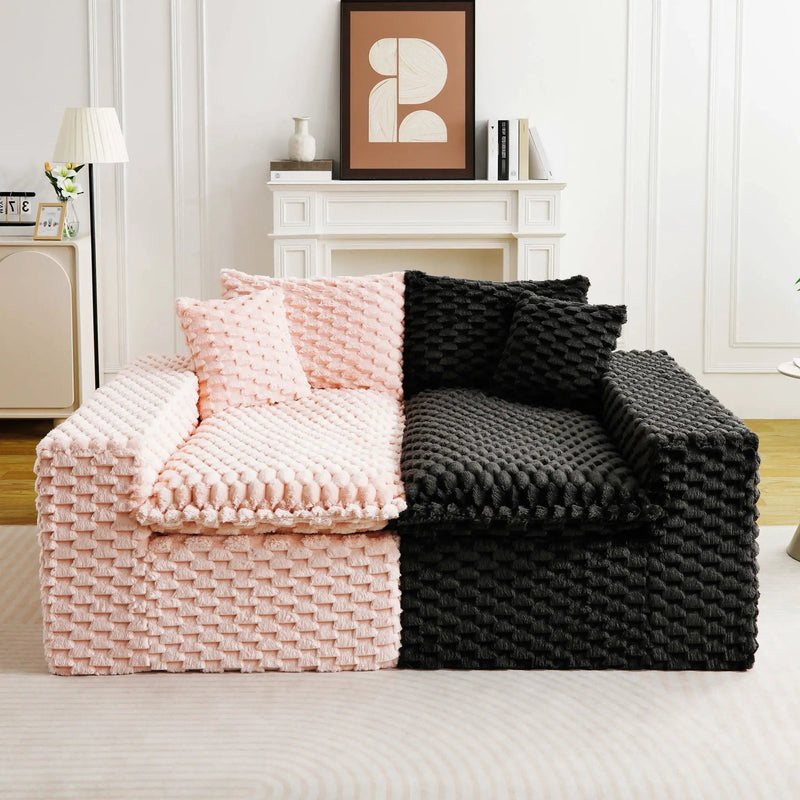Multifunctional Sofa Pink Black, Fits 4 People by HouseOfZazla