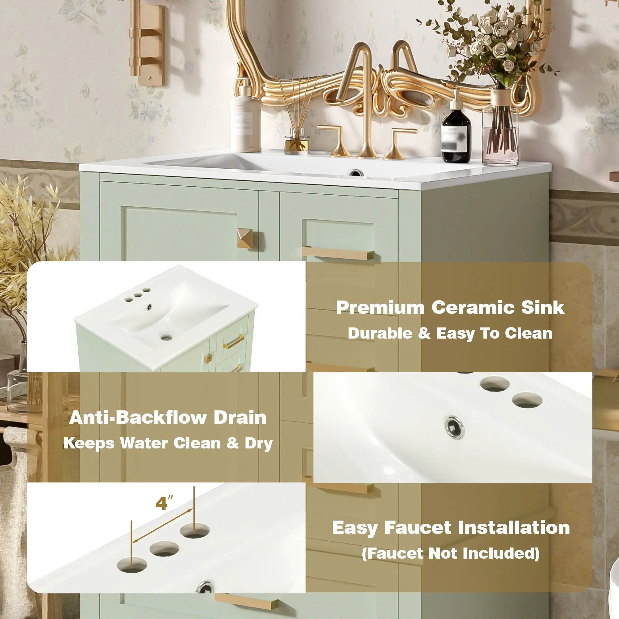 Bathroom Vanity, Modern Bathroom Cabinet With Sink Combo Set, Bathroom Storage Cabinet With A Soft Closing Door And 3 Drawers, Solid Wood Frame by HouseOfZazla