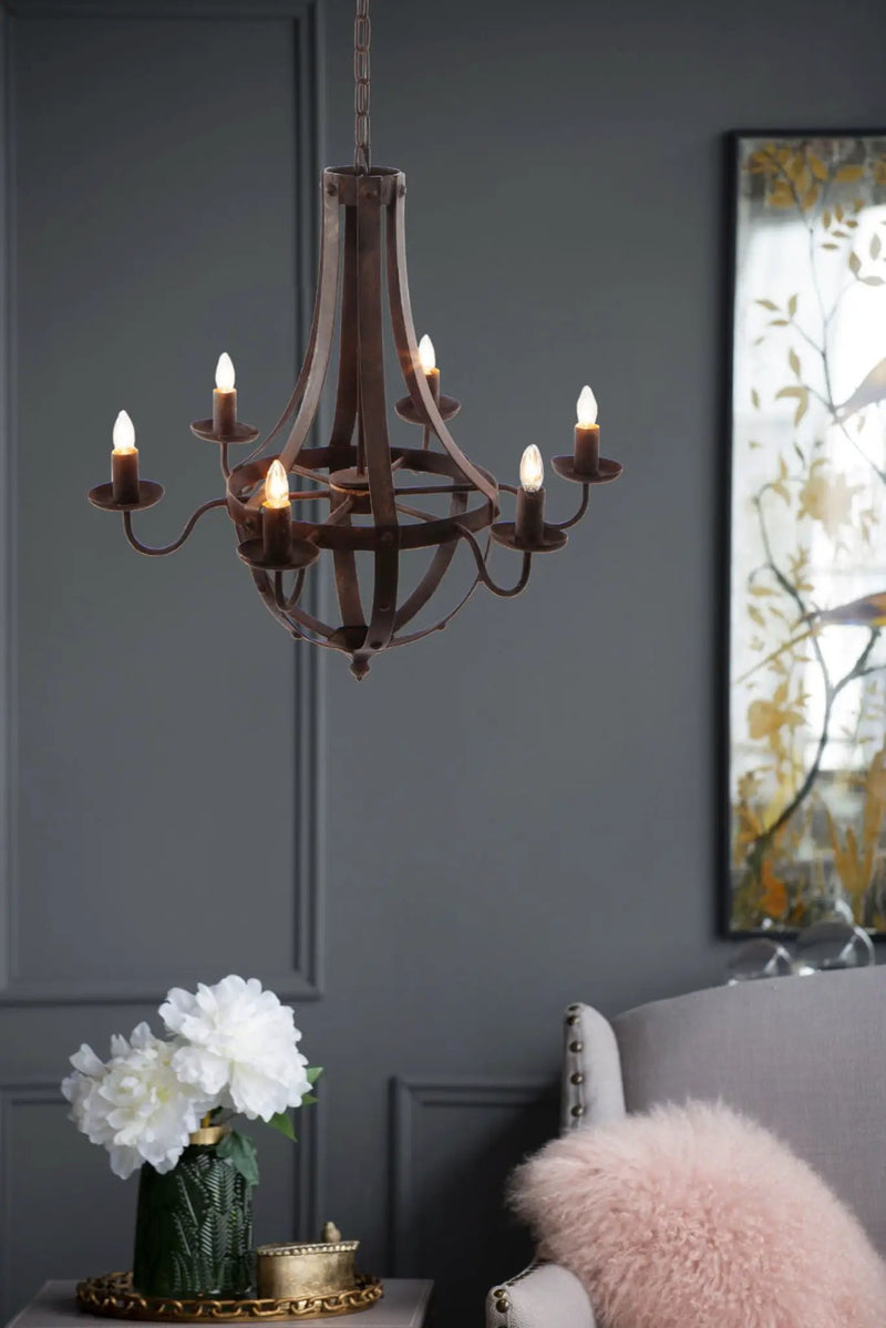 6 Light Metal Chandelier, Hanging Light Fixture With Adjustable Chain For Kitchen, Bulb Not Included - Black by Unique Piece Furniture