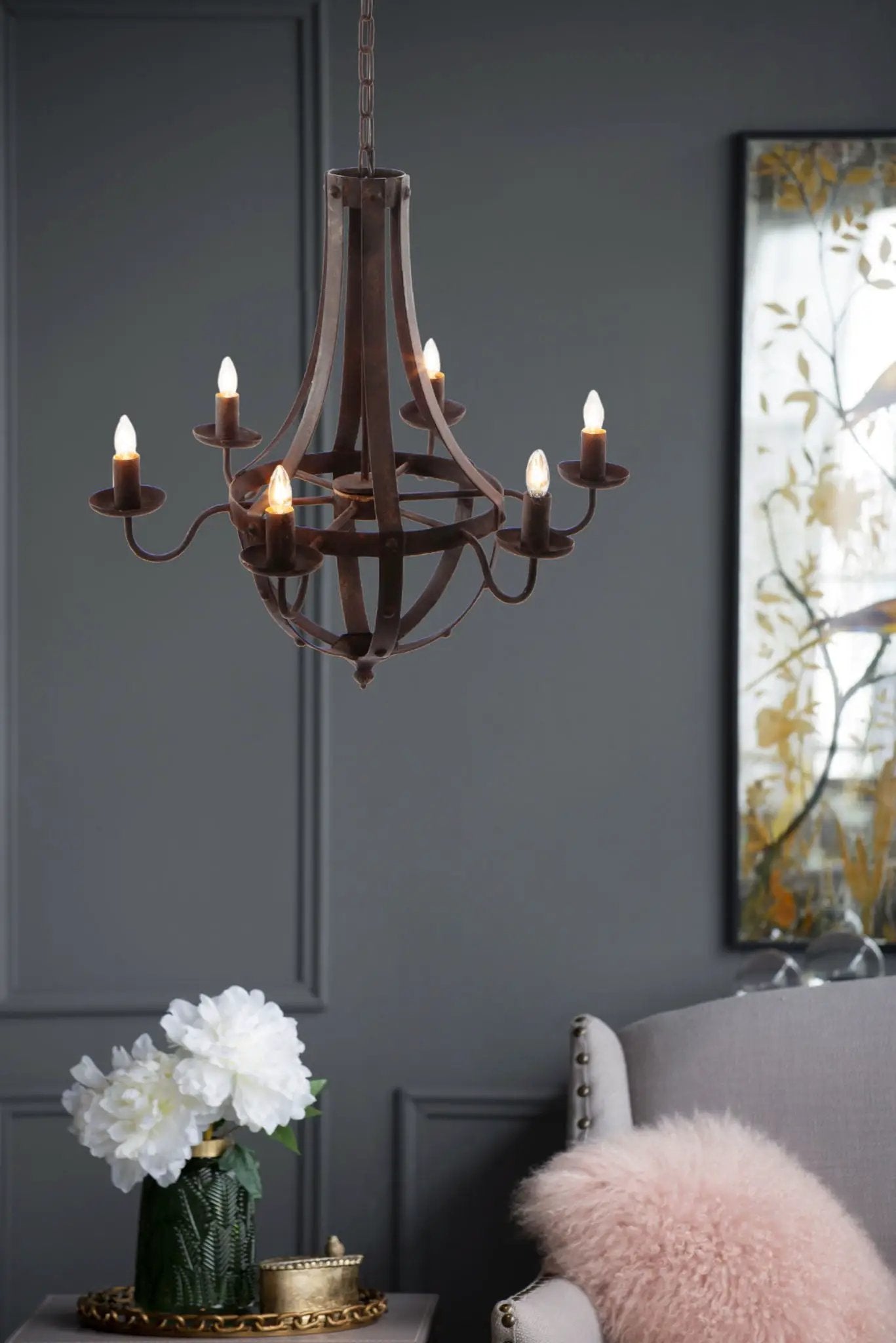 6 Light Metal Chandelier, Hanging Light Fixture With Adjustable Chain For Kitchen, Bulb Not Included - Black by HouseOfZazla
