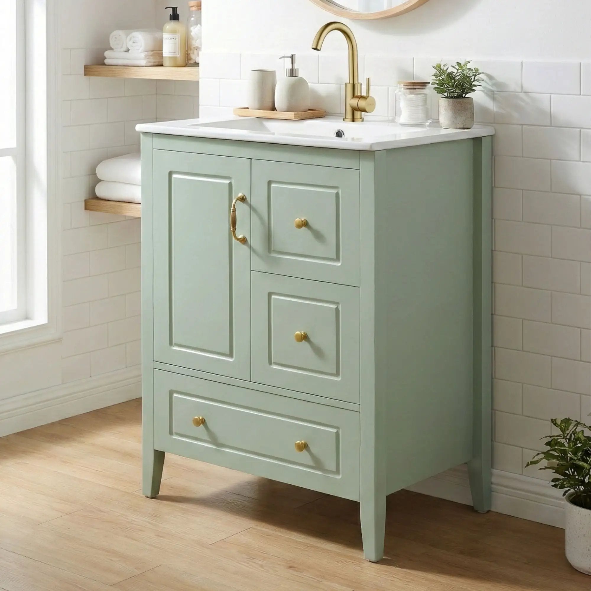 Retro Bathroom Vanity With Sink, Soft Closing Cabinet & Drawers by HouseOfZazla