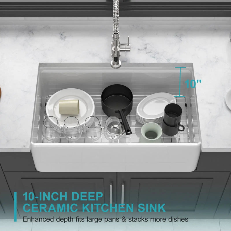 Kitchen Sink Workstation 33" Single Bowl Sink With Work Surface - White by HouseOfZazla