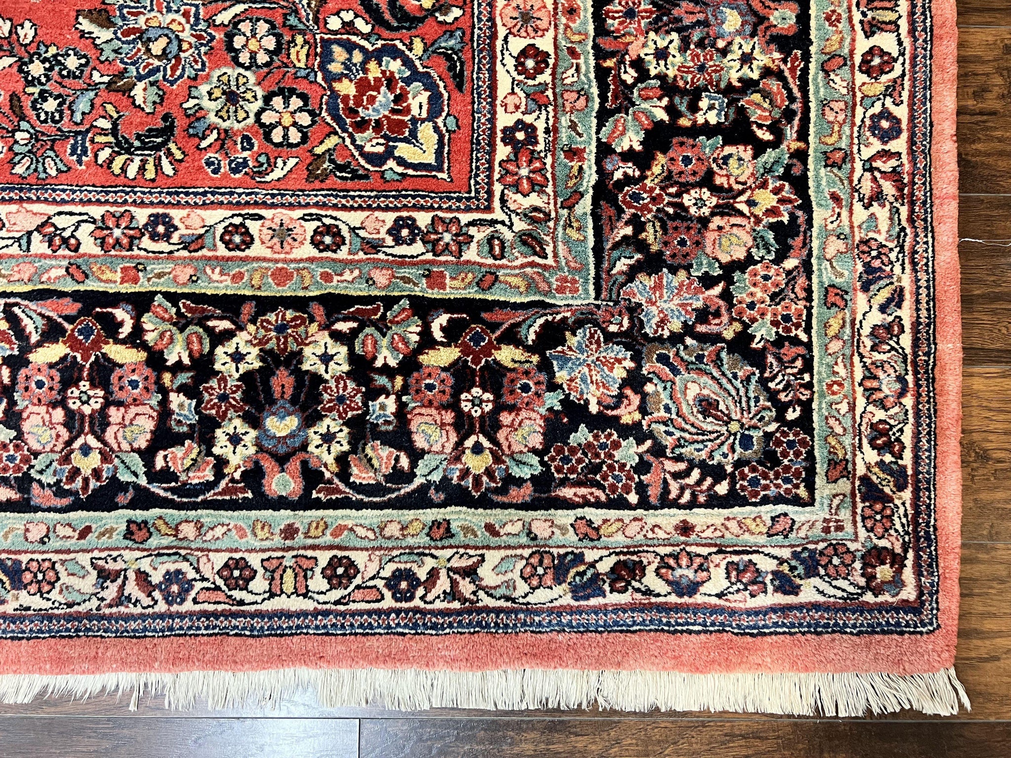 Square Persian Sarouk Rug 11x11 ft, Rare Size, Hand Knotted Wool Floral Allover Red Persian Carpet, Handmade Antique Rug by Jewel Rugs