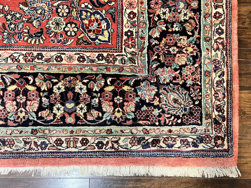 Square Persian Sarouk Rug 11x11 ft, Rare Size, Hand Knotted Wool Floral Allover Red Persian Carpet, Handmade Antique Rug by Jewel Rugs