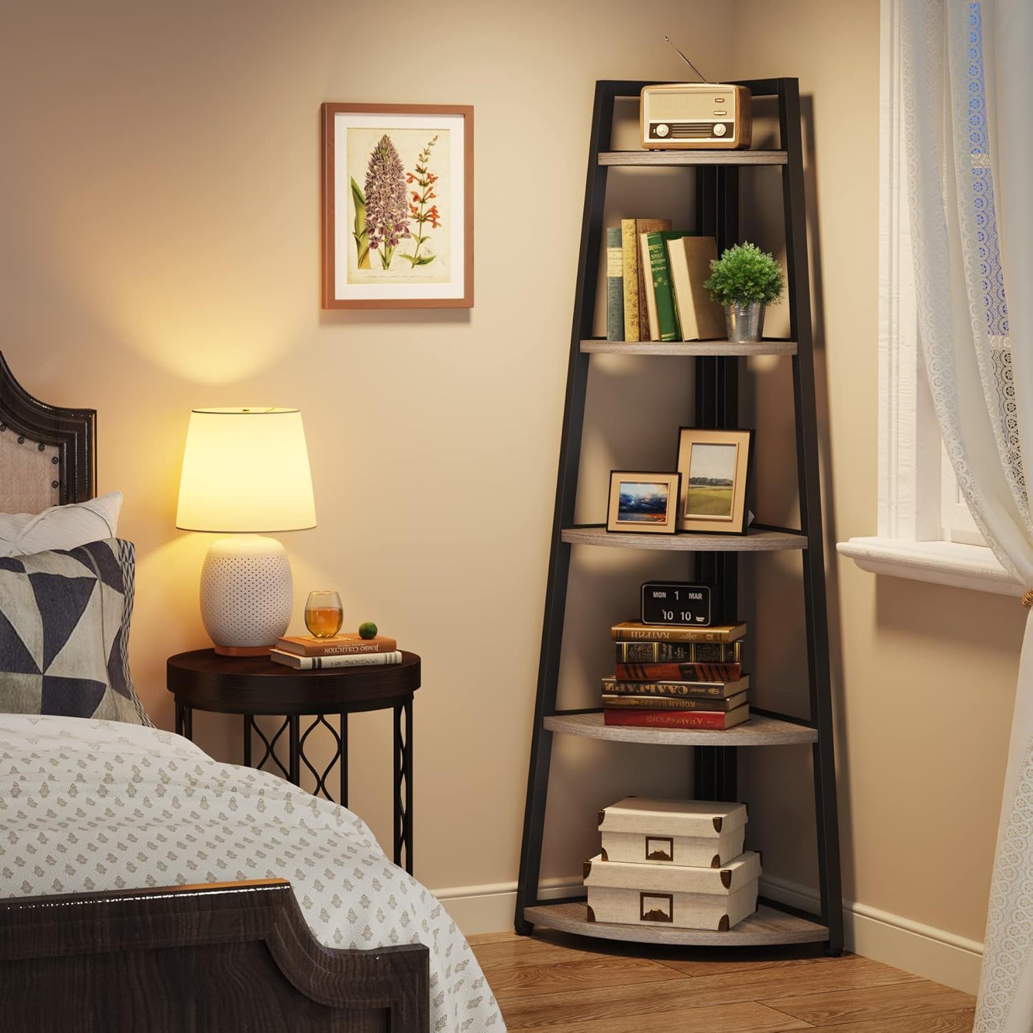 Tall 5 Tier Corner Bookshelf For Living Room