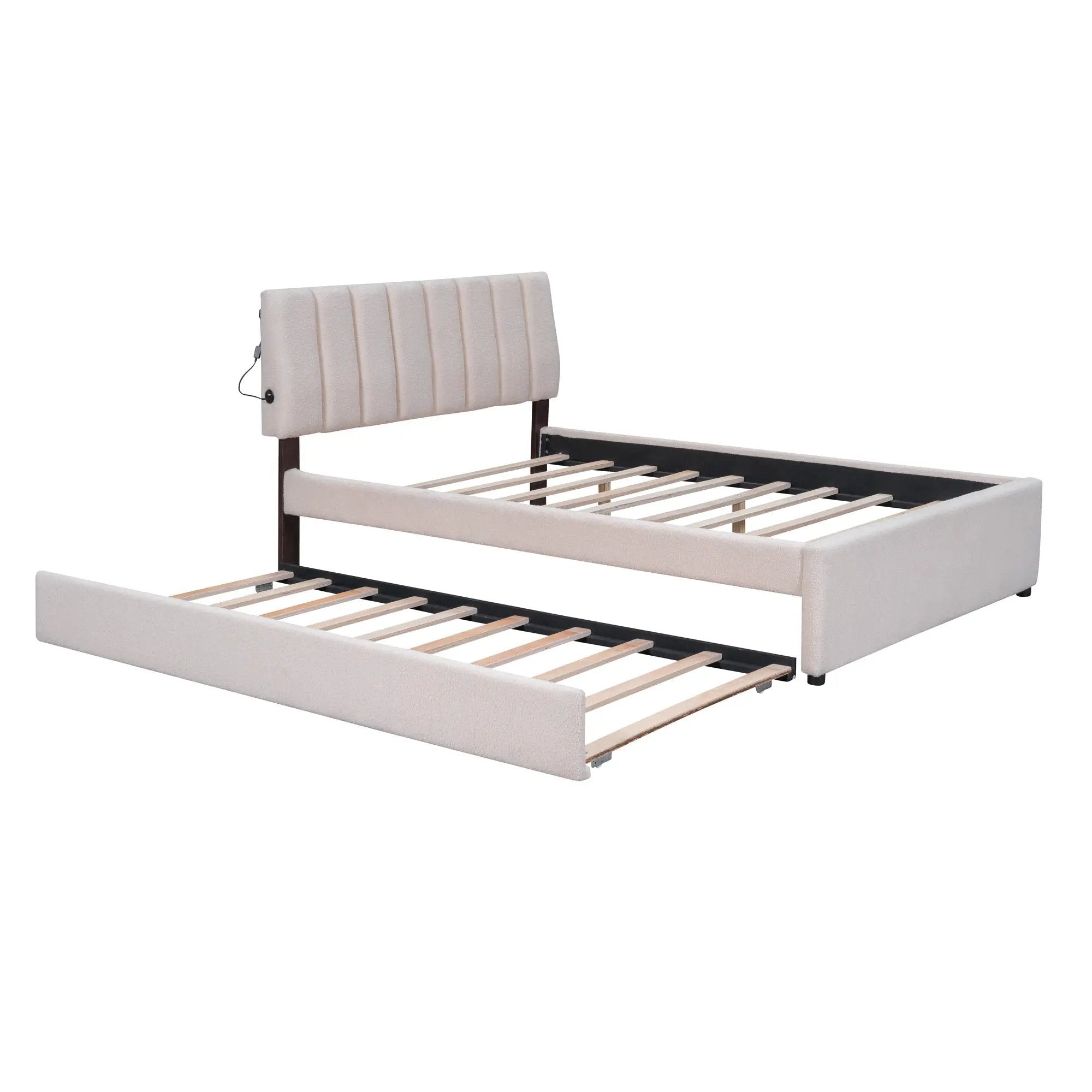 Teddy Fleece Full Size Upholstered Platform Bed with Twin Trundle by HouseOfZazla