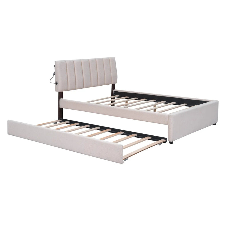 Teddy Fleece Full Size Upholstered Platform Bed with Twin Trundle by HouseOfZazla