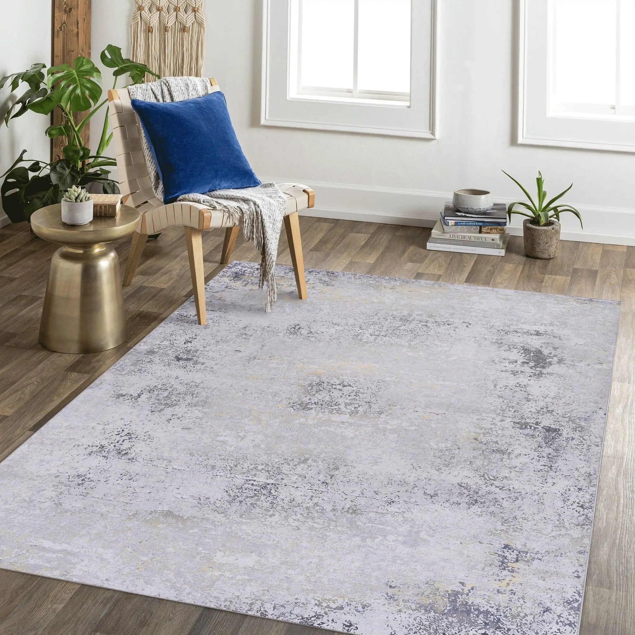 Maval - 6' X 9' Washable Area Rug - Gray / Gold by Unique Piece Furniture