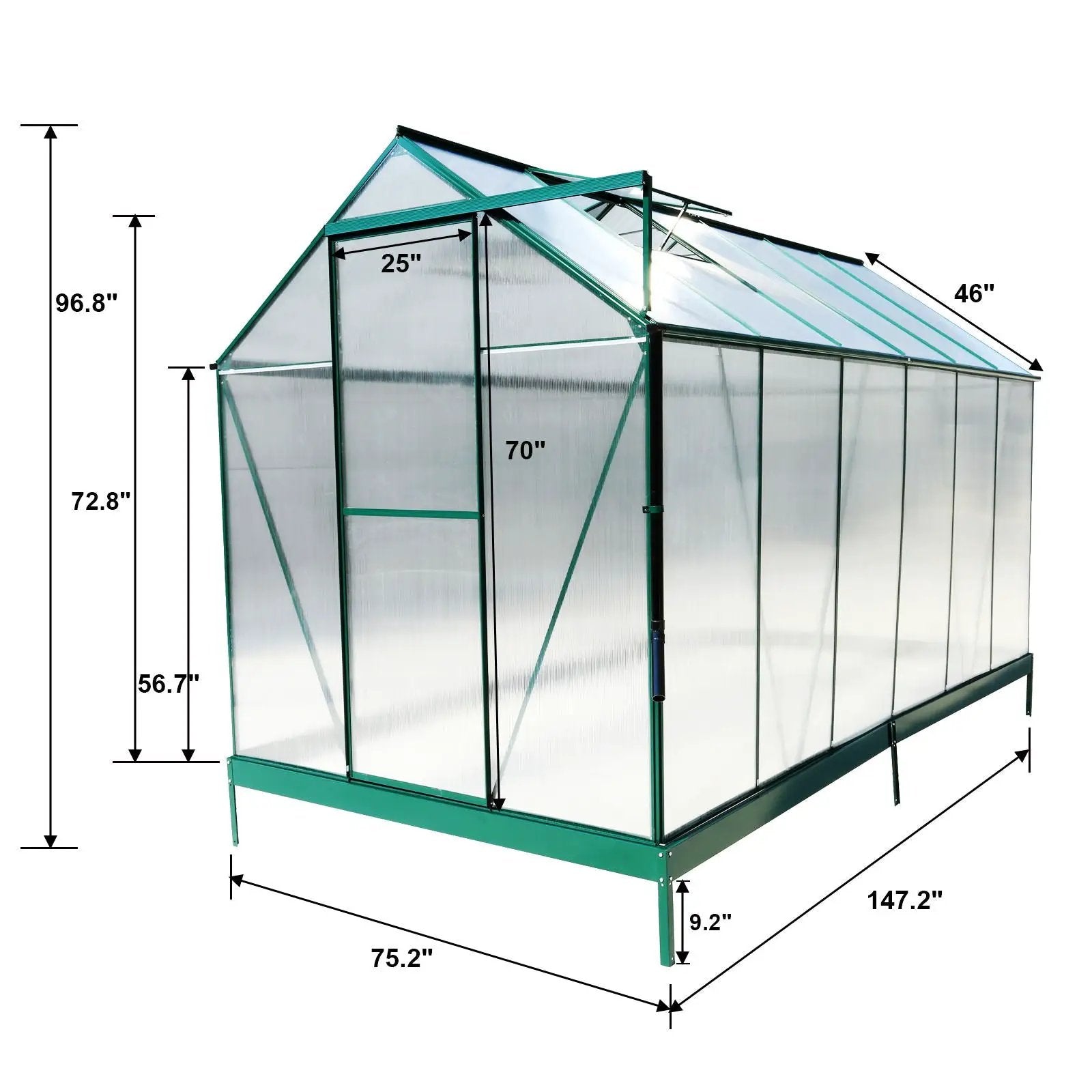 Polycarbonate house, Heavy Duty Outdoor Aluminum Walk-In House Kit With Rain Gutter, Vent And Door For Backyard Garden by HouseOfZazla