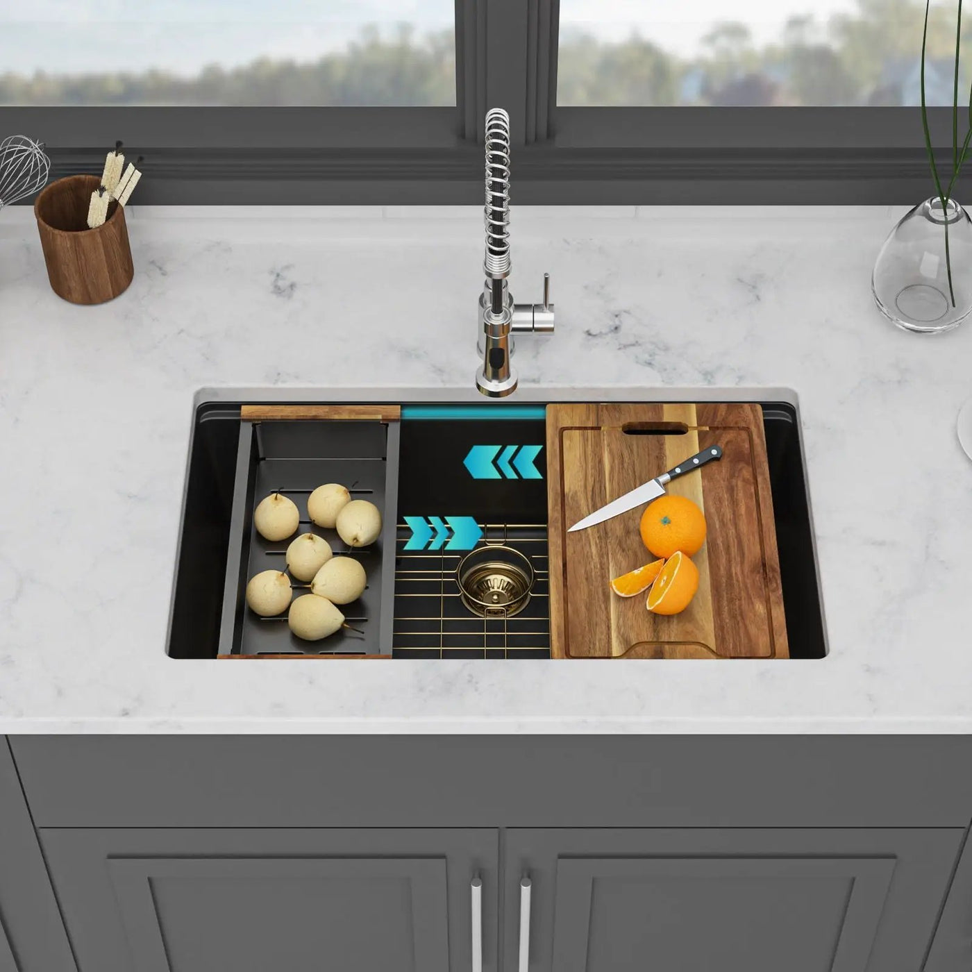 Quartz Composite Kitchen Sink With Undermount Design, Durable Single Bowl Workstation by HouseOfZazla