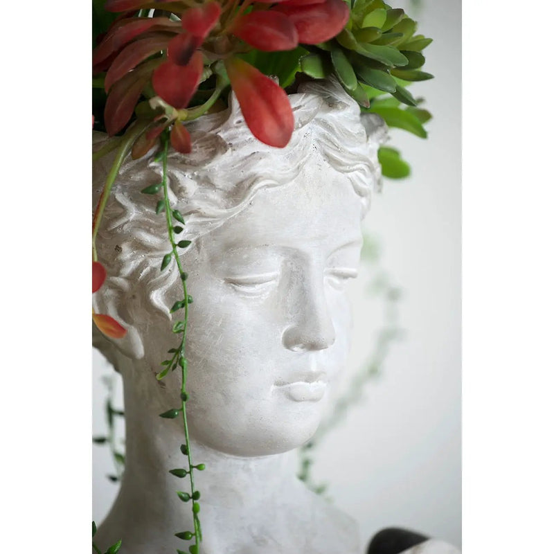 Greek Style Cement Head Planter Indoor Outdoor Home, Garden Decor - Gray by HouseOfZazla