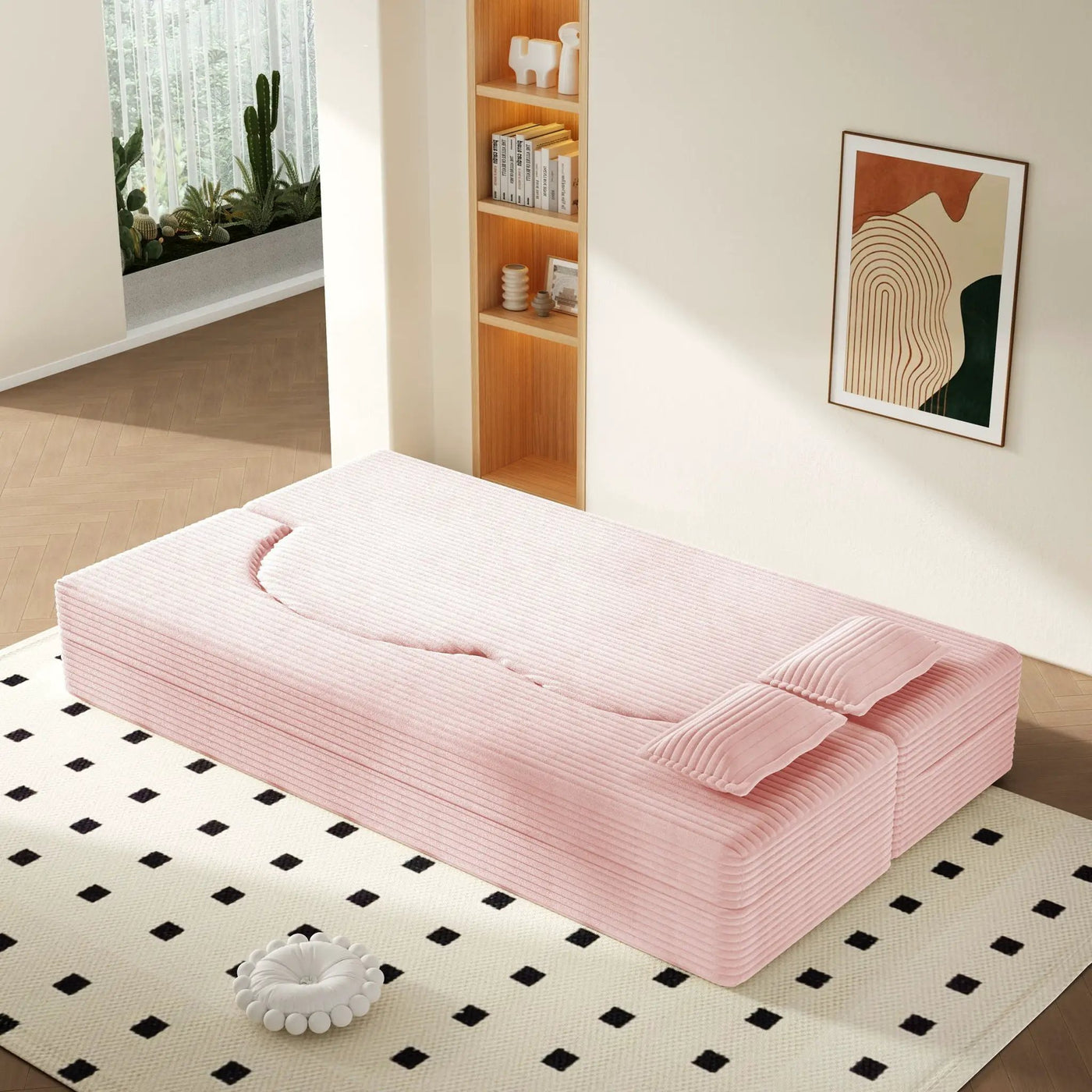 Modern Floor Sofa With 2 Pillows, Convertible Twin Size Folding Mattress For Living Room by HouseOfZazla