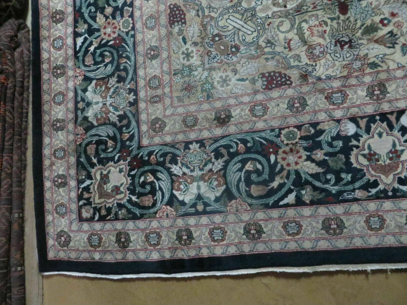 Beautiful Sino Persian Rug 9x12, Elegant High Quality Handmade Wool Oriental Carpet, Medallion with Corner Design, Floral, Black and Ivory by Jewel Rugs